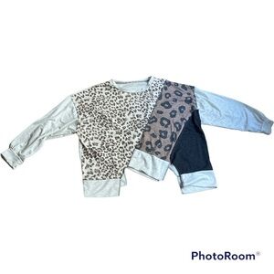 Asymmetrical Hem Leopard Print Colorblock Long Sleeve Top Size M